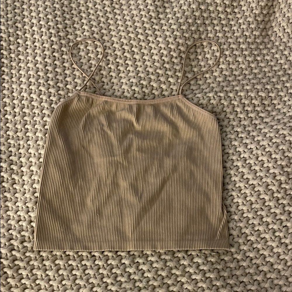 Zara Ribbed Spaghetti-Strap Camisole — Tan